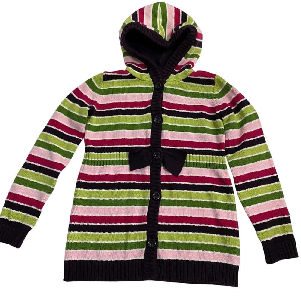 GYMBOREE Sweater Cardigan Button Up Hoodie Size 7/8 Pink Green Knit Warm